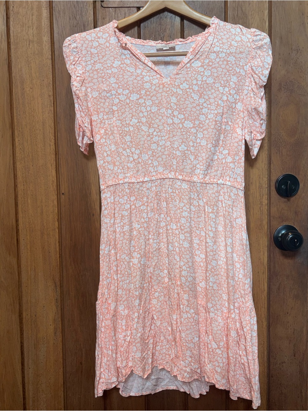 LOFT Peach Floral Short Sleeve Dress